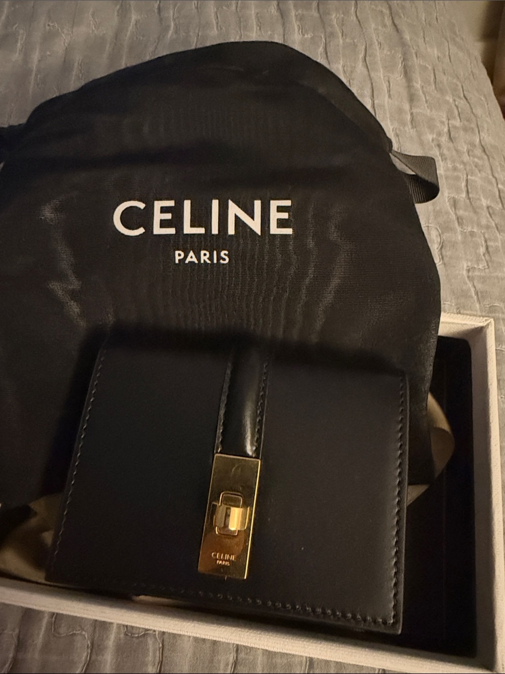 Celine Black Card Holder with Gold Lock